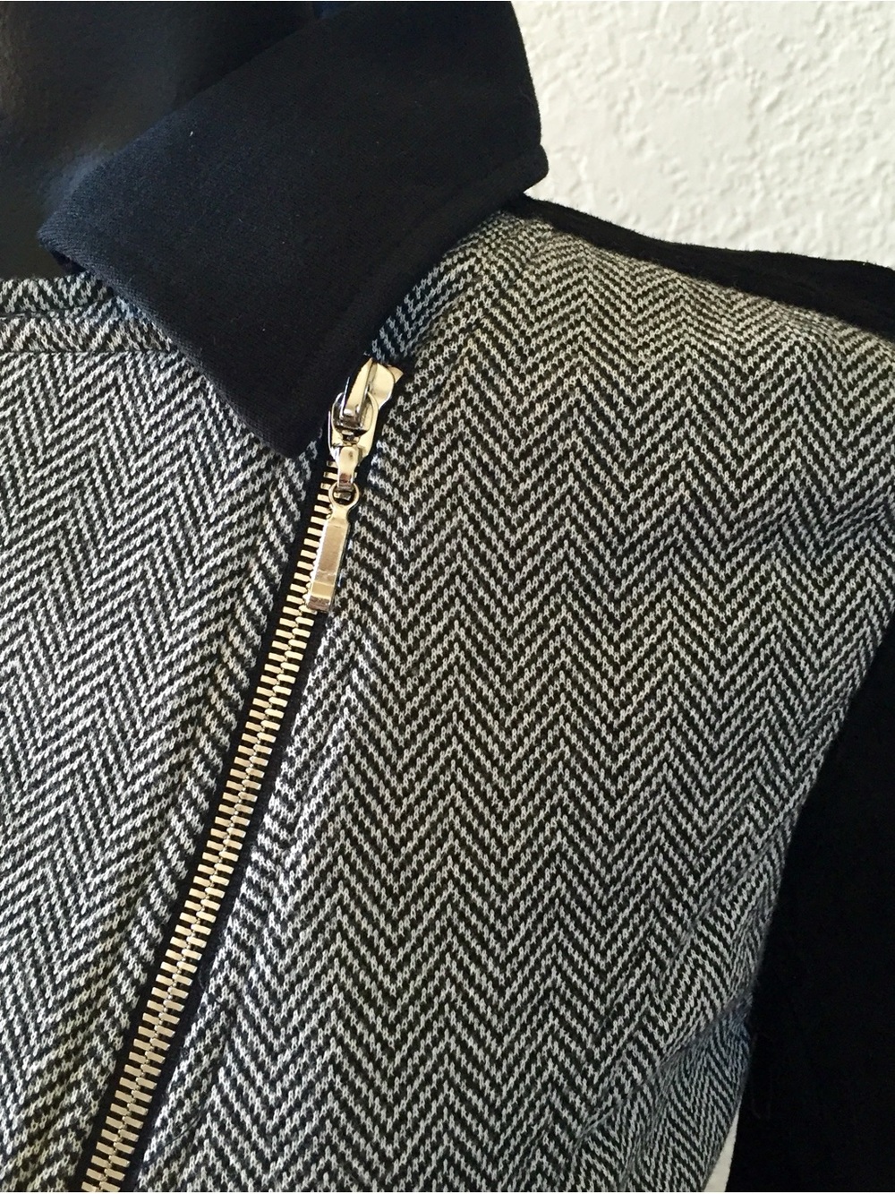 Fluxus Black & Gray Herringbone Moto Style Zip Jacket